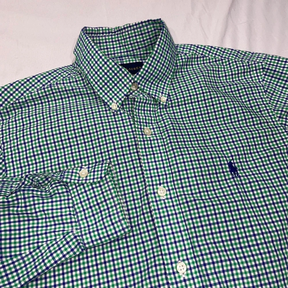 Polo Ralph Lauren Mens Gingham Button Down Shirt Green Navy Blue Small RN41381